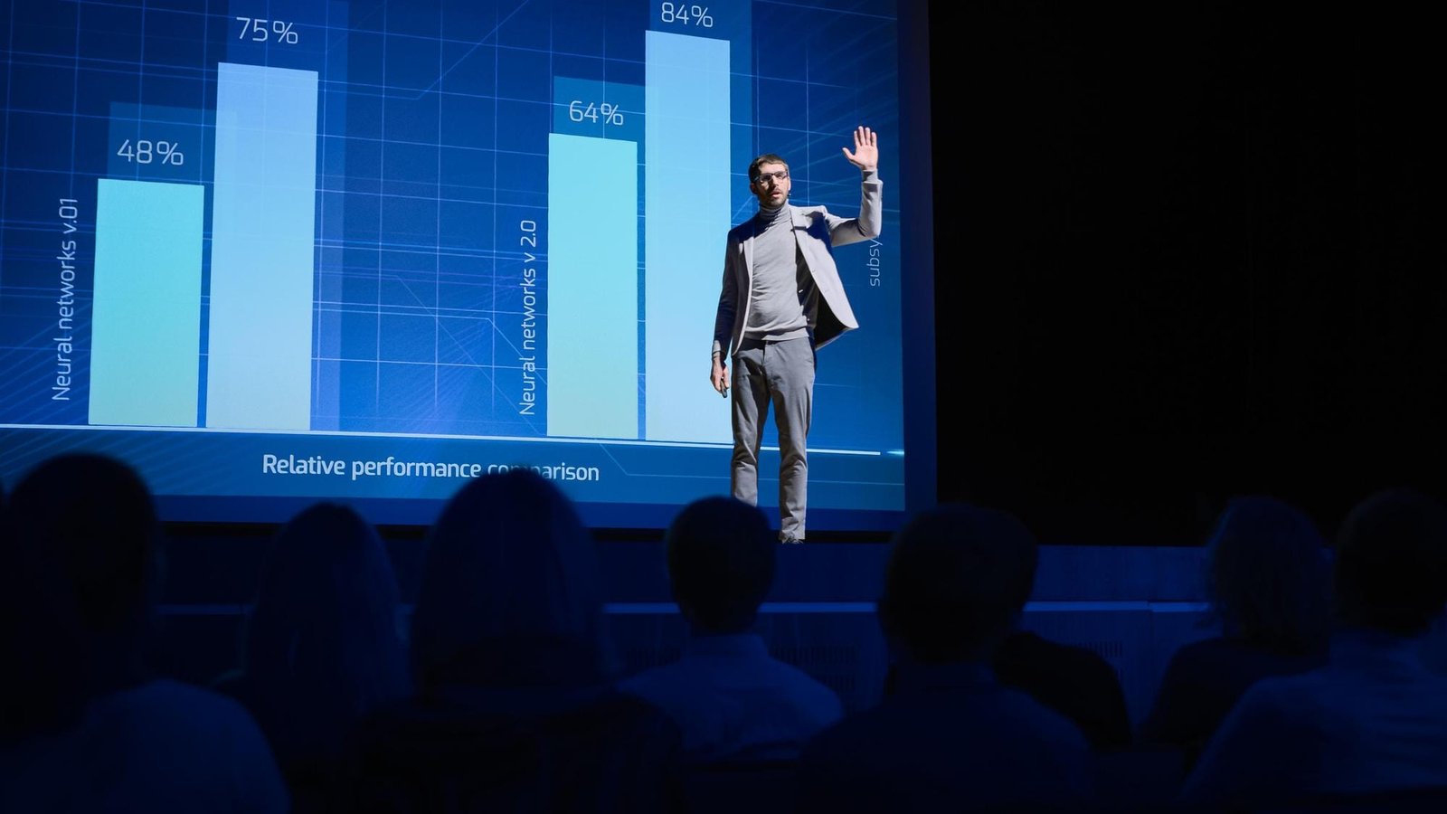 A person presenting slides with motion graphics and smooth transitions.